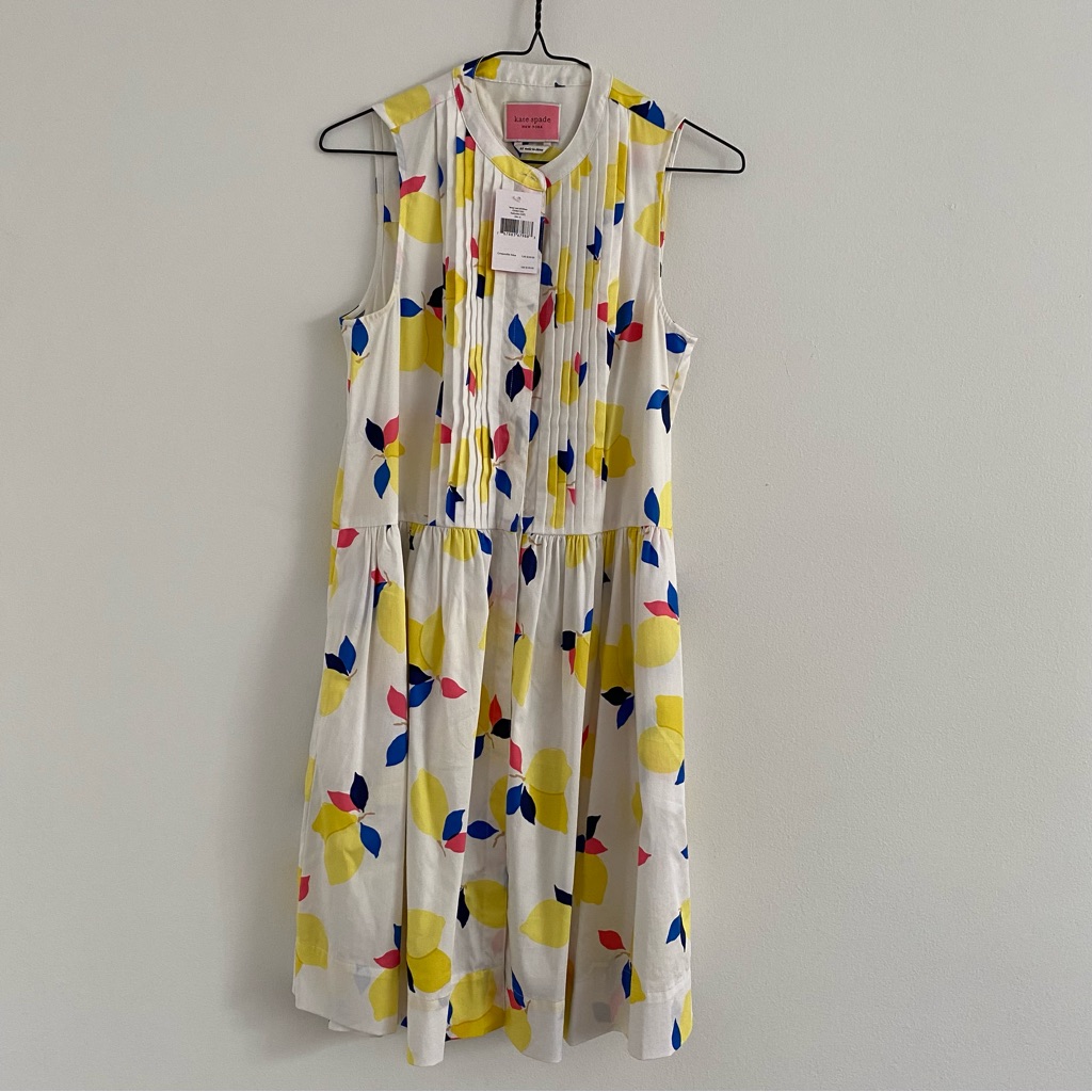 Kate Spade White Dress With Yellow, Blue And Pink Floral Print
